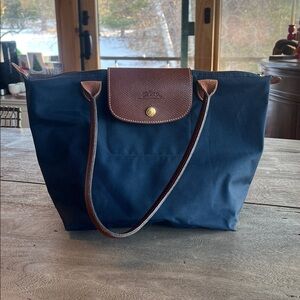 Longchamp Navy Tote, long handle style